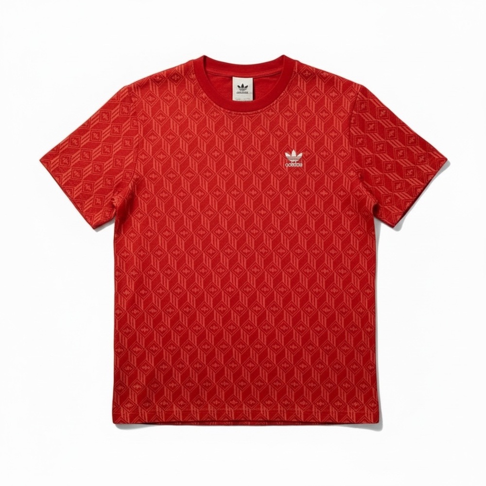 Adidas Originals Trefoil Tee Red Monogram Pattern | Unisex M Streetwear Shirt